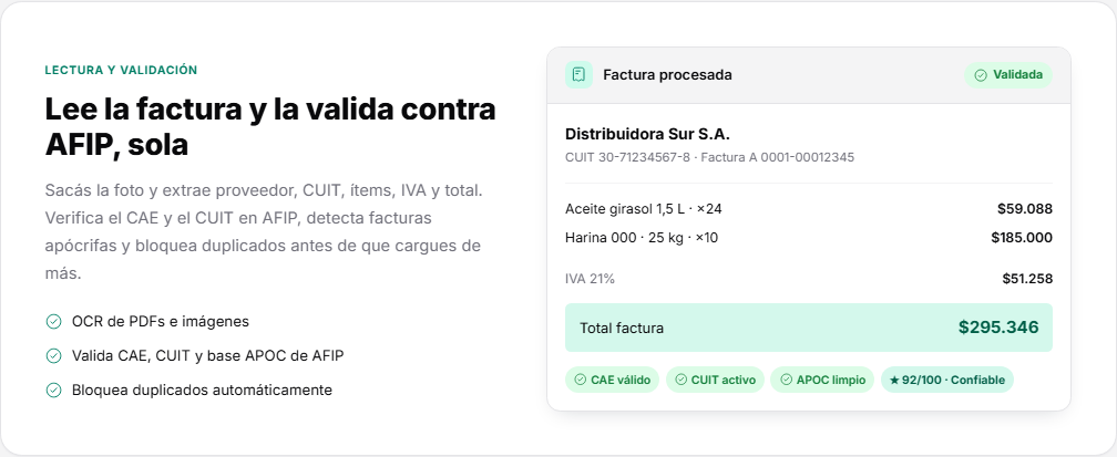 FacturAI: factura procesada y validada contra AFIP