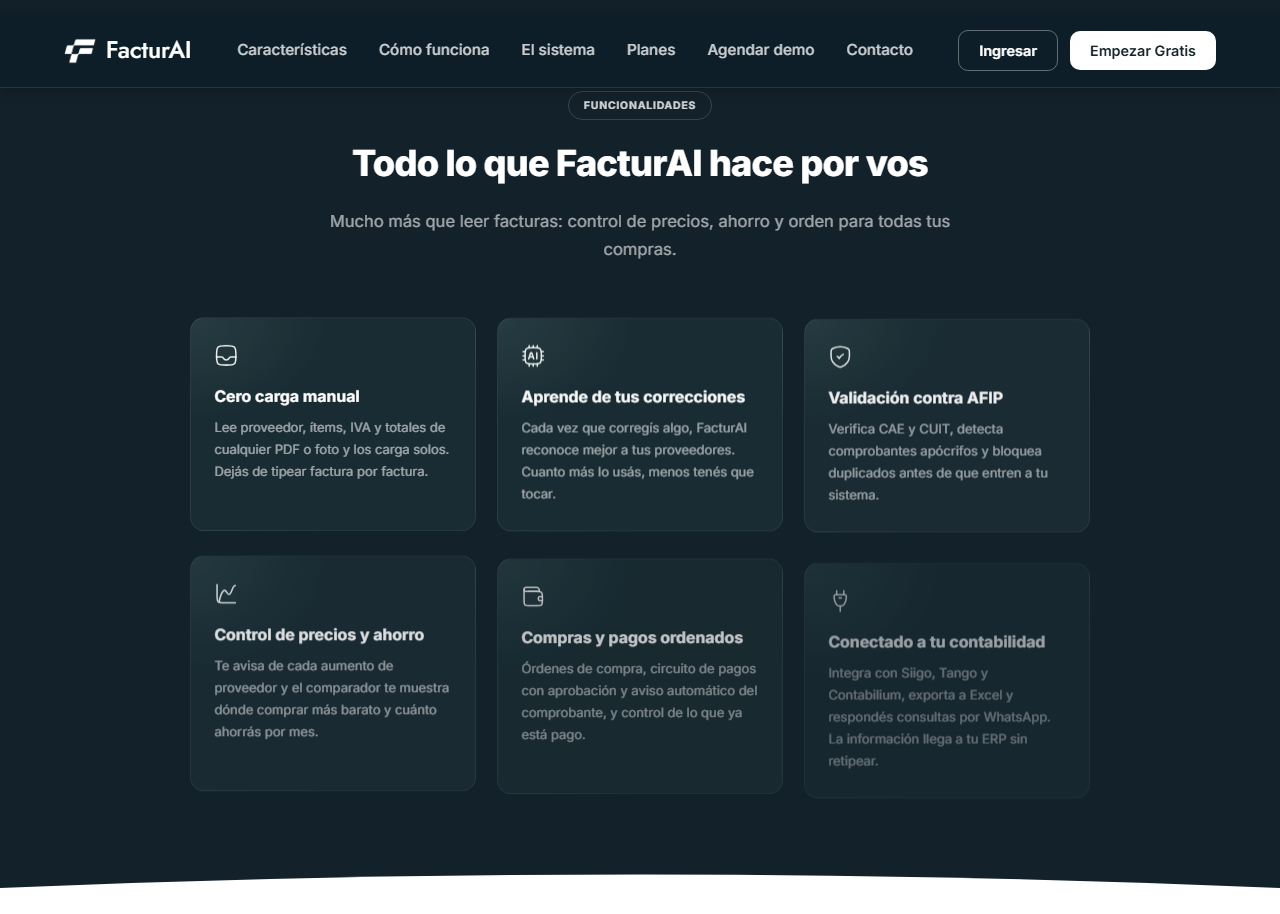 FacturAI: funcionalidades del sistema