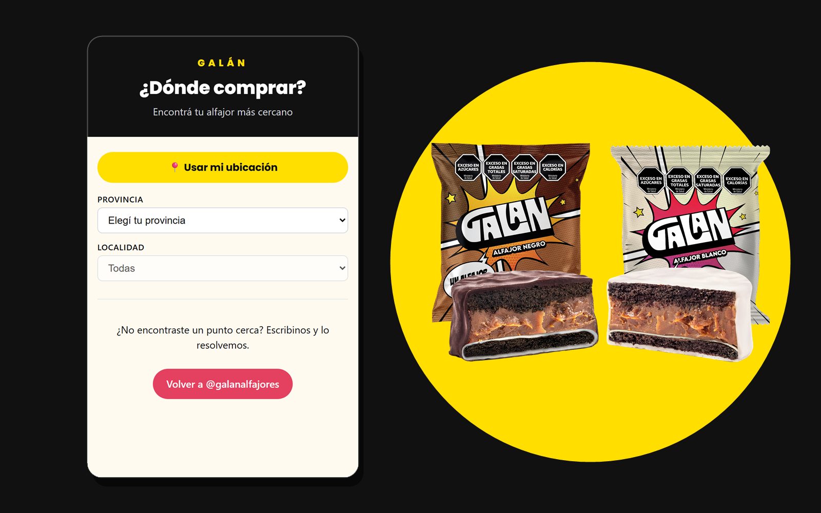 Buscador de puntos de venta de Alfajores Galán