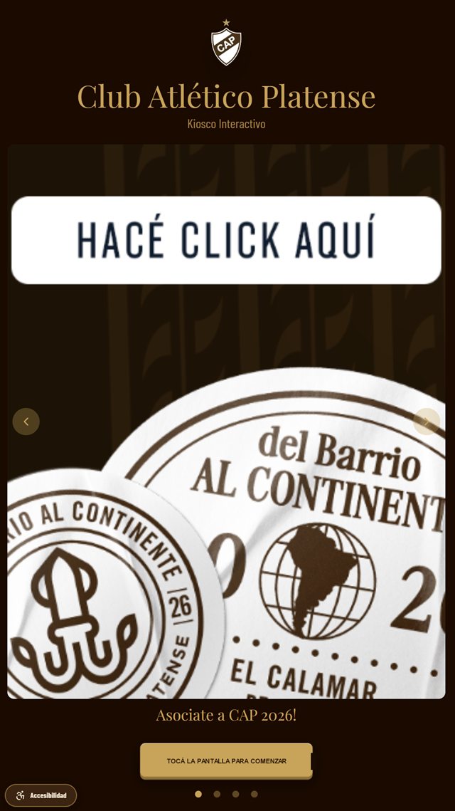 Pantalla de bienvenida del kiosco del Club Atlético Platense