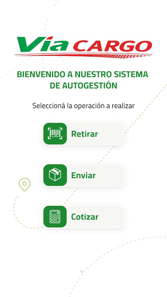 Menú de autogestión del tótem de Vía Cargo