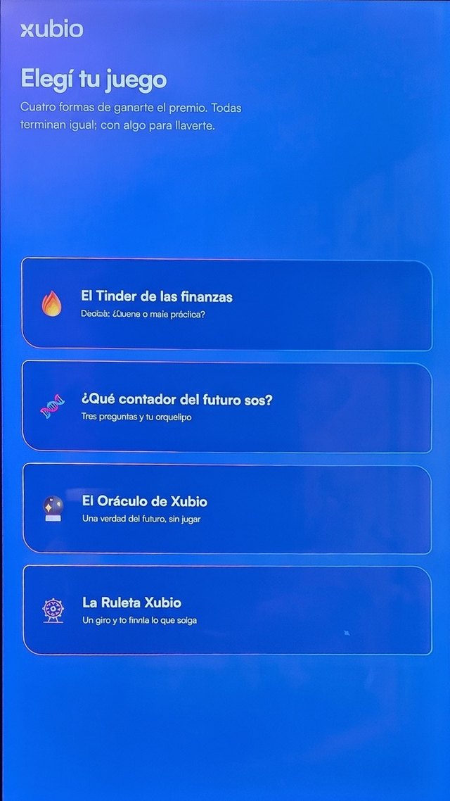 Pantalla de selección de juego del tótem de Xubio